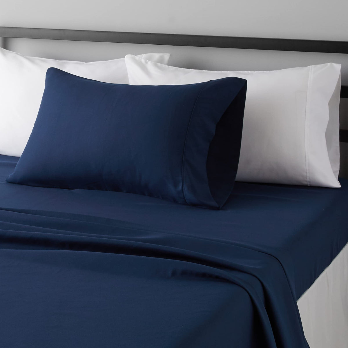 Amazon Basics Lightweight Super Soft Easy Care Wrinkle-Free Breathable Brushed Microfiber 3-Piece Bed Sheet Set with 14-Inch Deep Pockets, Twin, Dark Gray, Solid