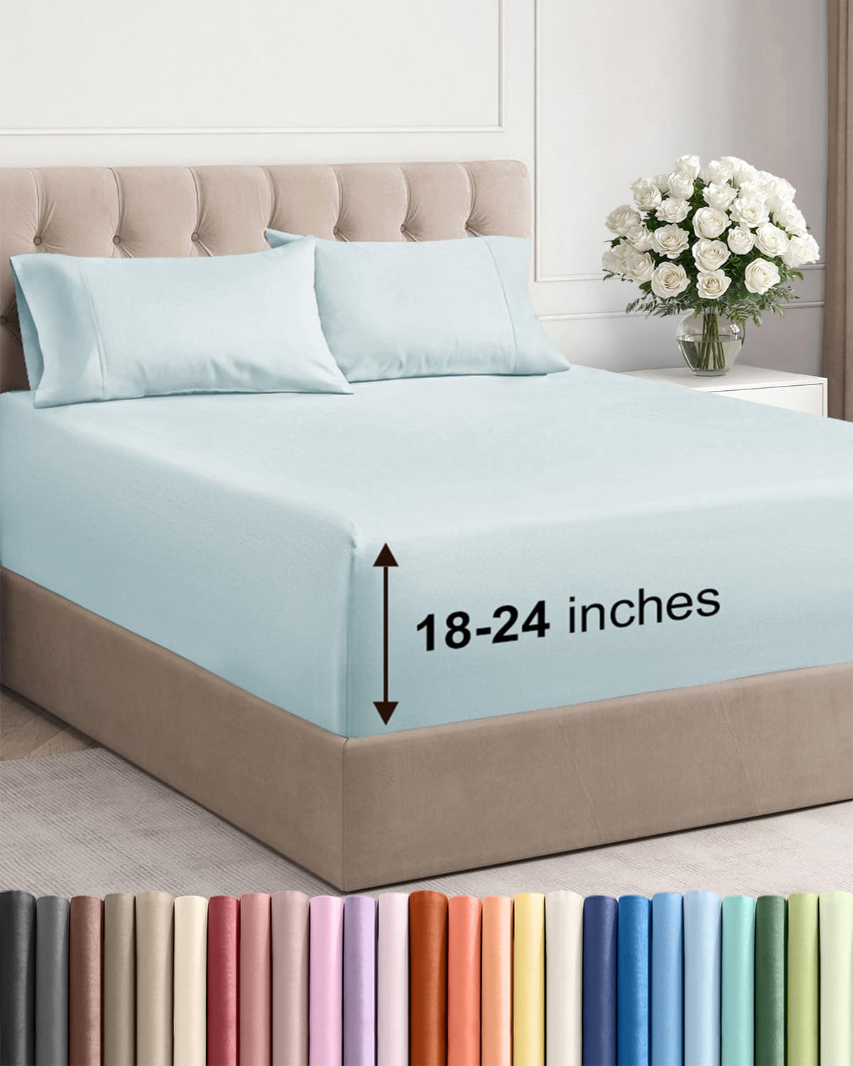 Extra Deep Queen Sheet Set - 4 Piece Breathable Cooling Sheets - Dark Grey
