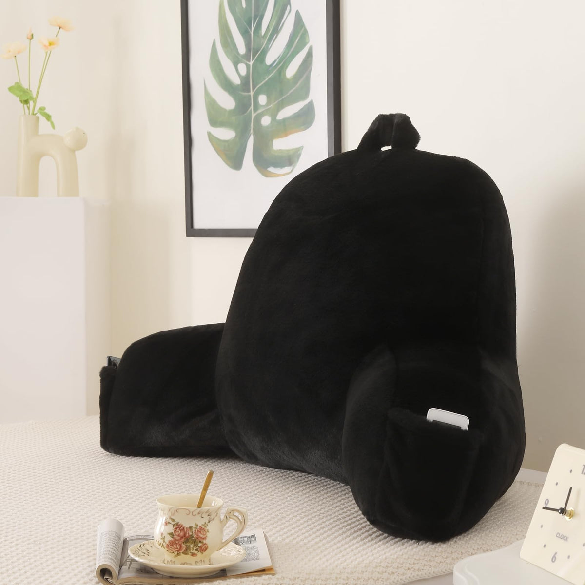 Reading Pillow for Sitting in Bed with Arm,White Corduroy, M