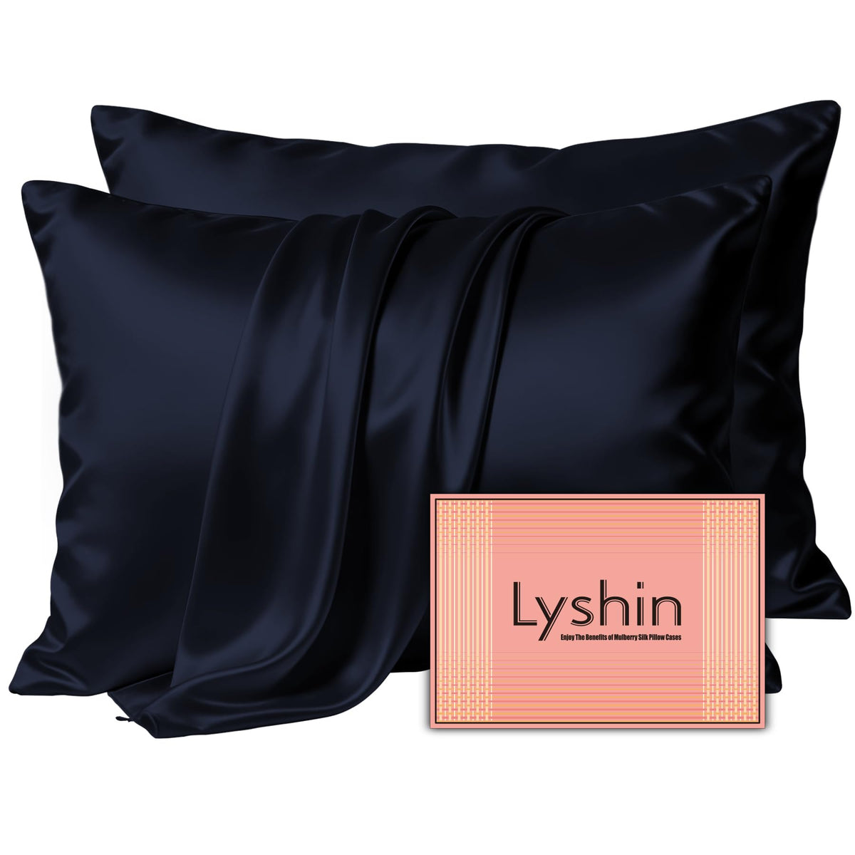 LYSHIN Silk Pillow Cases 2 Pack Standard Size with Zipper, Champagne