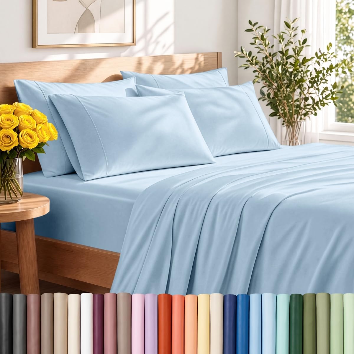 Bare Home Sheet Set 1800 Ultra-Soft with 2 Pillowcases (Twin XL, Light Grey)