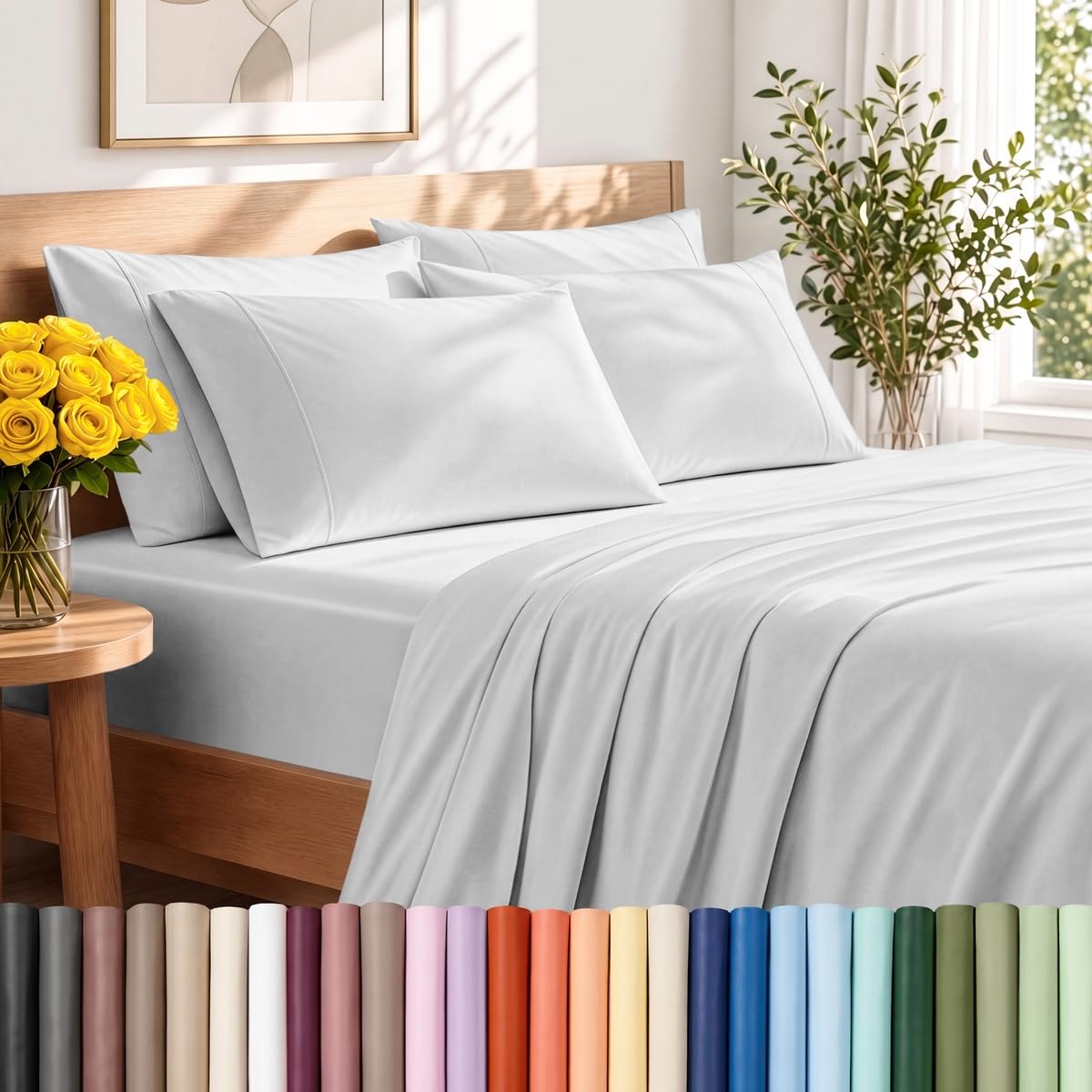 Bare Home Sheet Set 1800 Ultra-Soft with 2 Pillowcases (Twin XL, Light Grey)