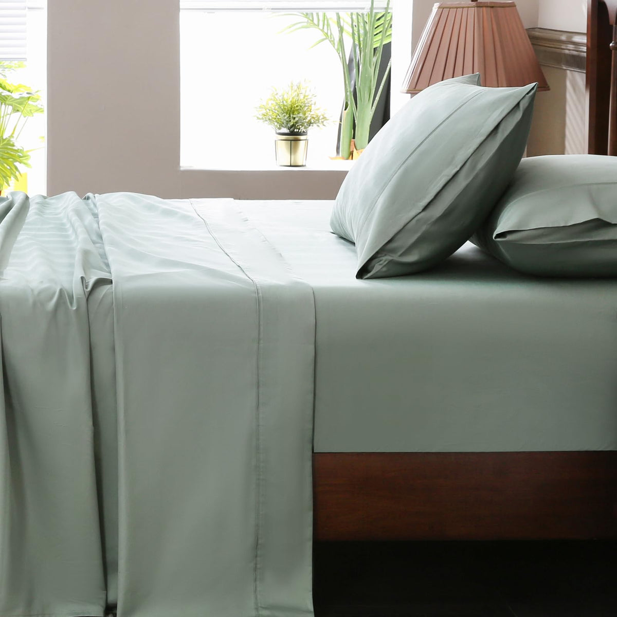 1000 Thread Count Egyptian Cotton Sheets Queen Size Set 4PCS Sateen Weave Soft Breathable 16-Inch Deep Pocket（Queen,White）
