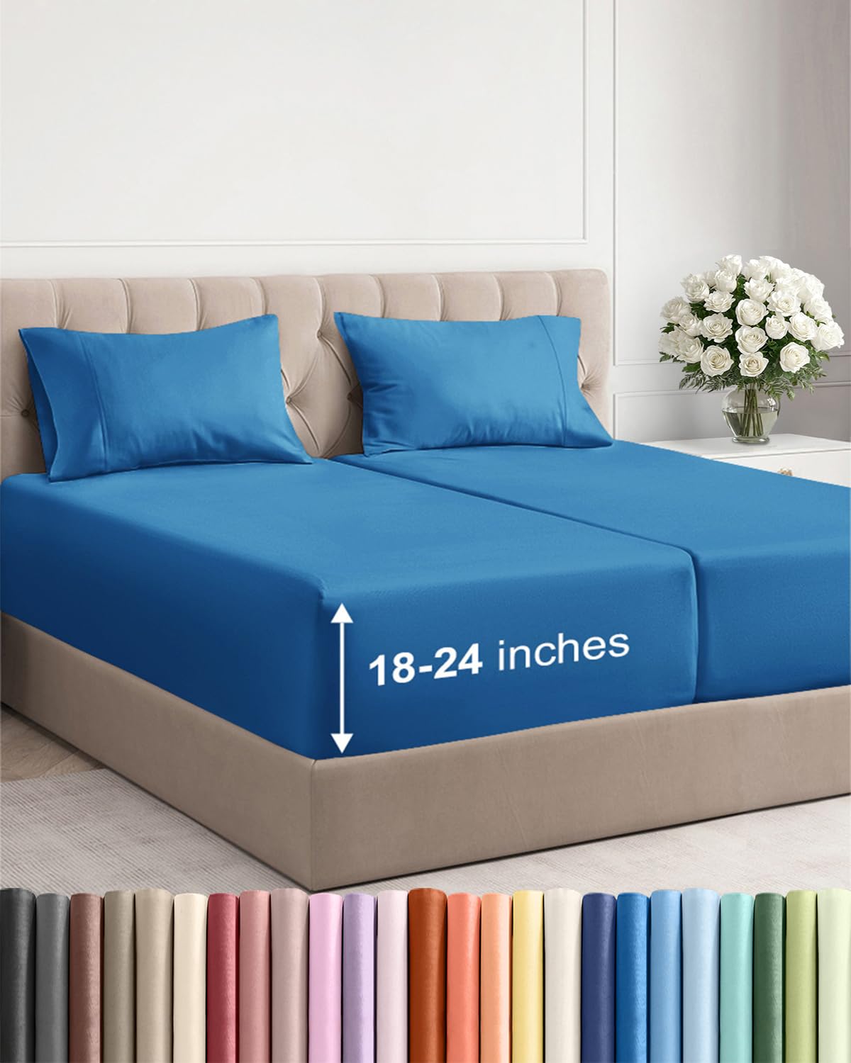 Extra Deep Queen Sheet Set - 4 Piece Breathable Cooling Sheets - Dark Grey