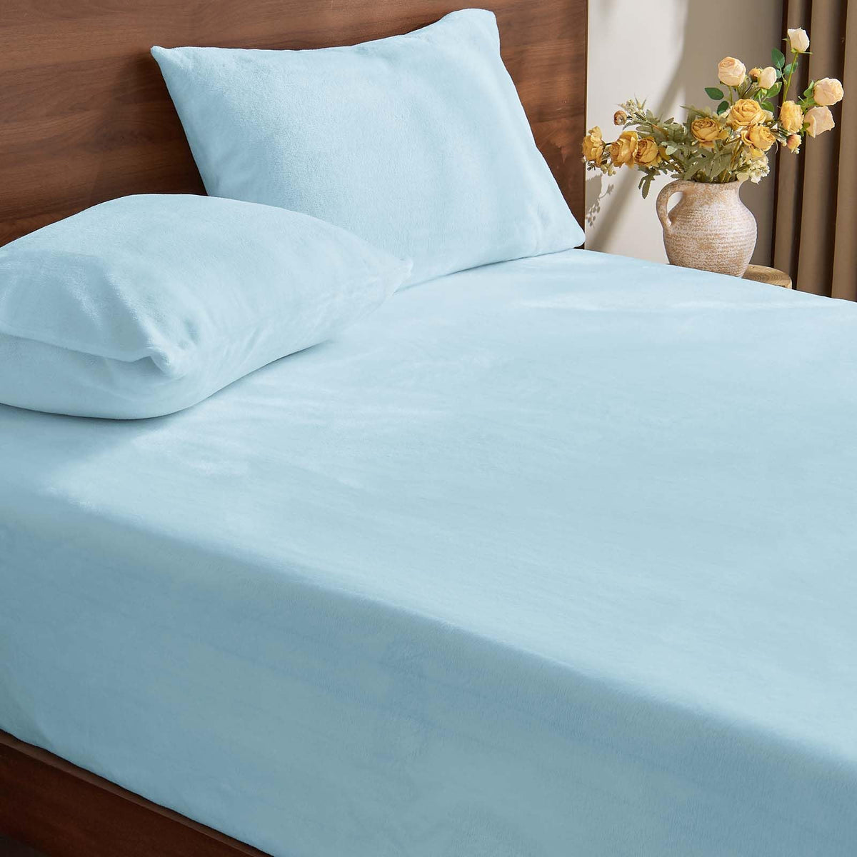 BEDELITE Fleece Queen Fitted Sheet & Pillowcases Set, Grey, 3 Pieces