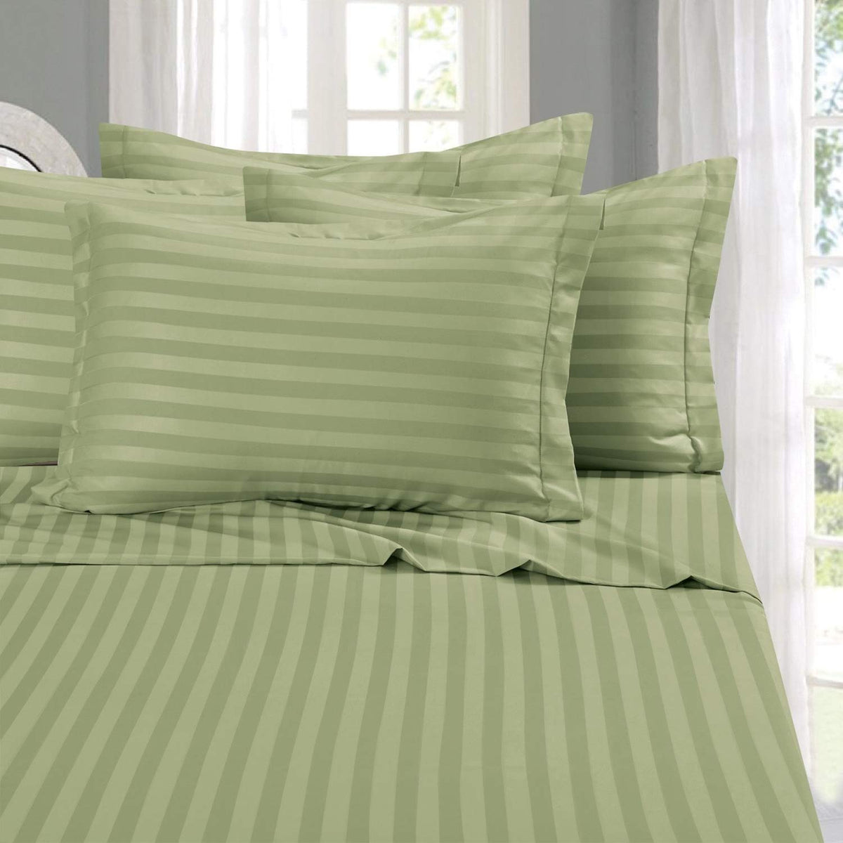 Elegant Comfort Softest and Coziest 6-Piece Sheet Set - 1500 Thread Count Egyptian Quality Luxurious Wrinkle Resistant 6-Piece Damask Stripe Bed Sheet Set, Queen, Camel/Gold