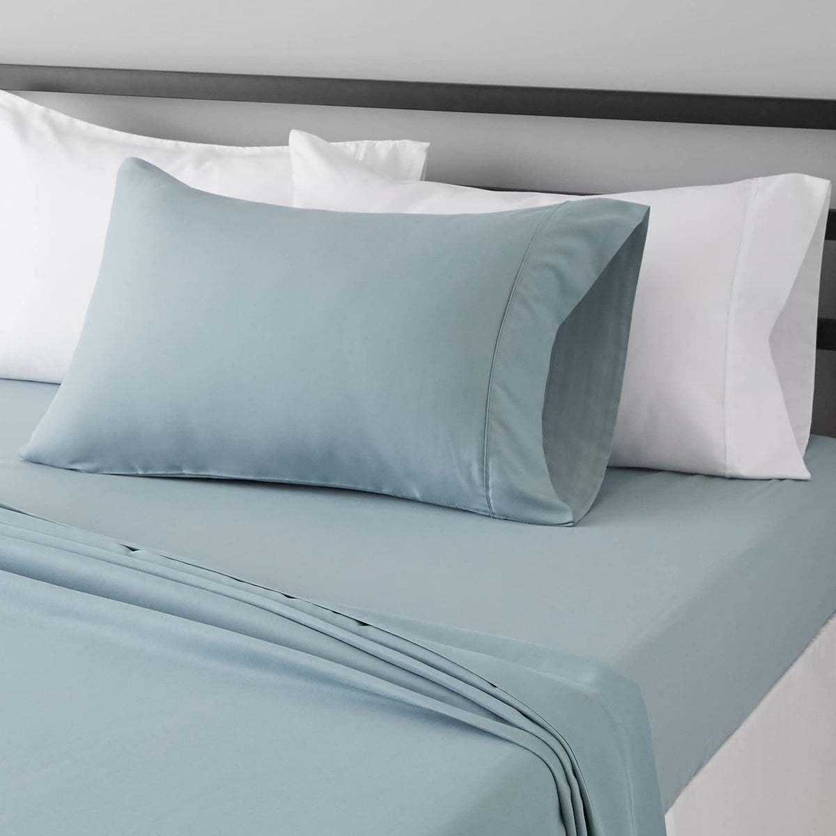 Amazon Basics Lightweight Super Soft Easy Care Wrinkle-Free Breathable Brushed Microfiber 3-Piece Bed Sheet Set with 14-Inch Deep Pockets, Twin, Dark Gray, Solid