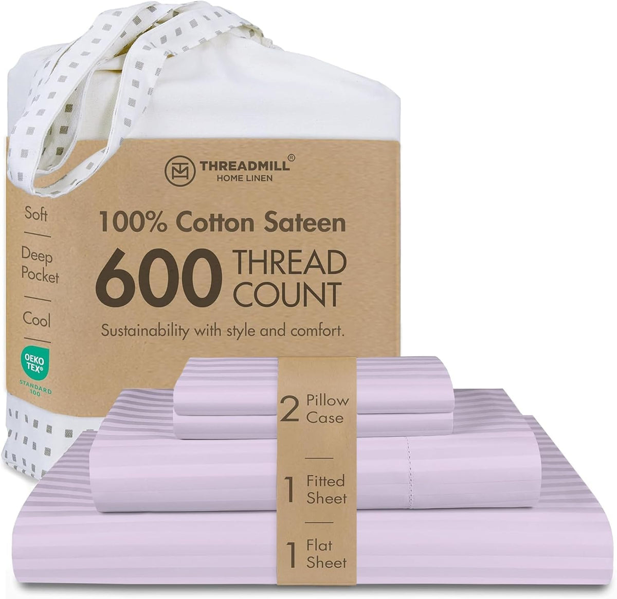 Threadmill 600 Thread Count Cotton Queen Sheet Set, Sateen, Dark Grey