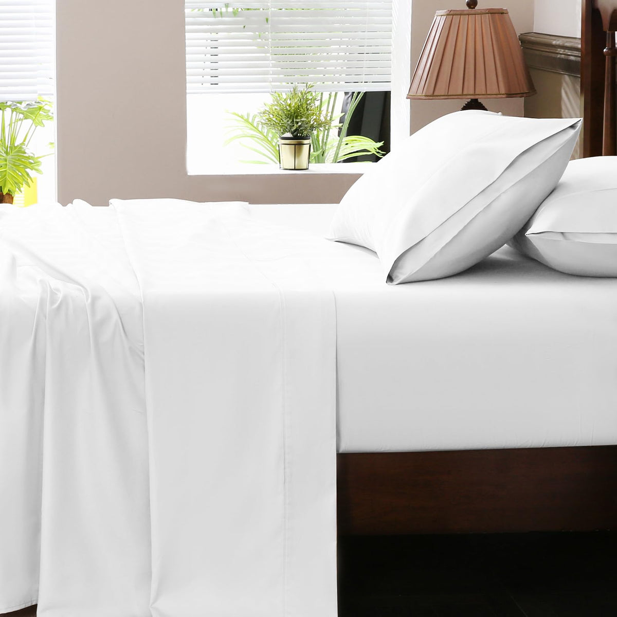 1000 Thread Count Egyptian Cotton Sheets Queen Size Set 4PCS Sateen Weave Soft Breathable 16-Inch Deep Pocket（Queen,White）
