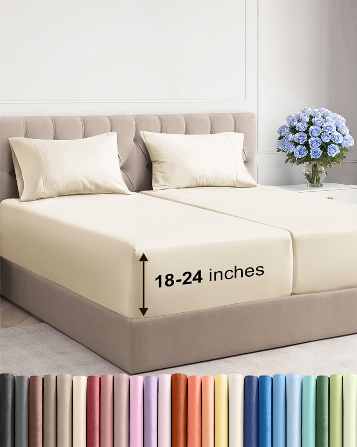 Extra Deep Queen Sheet Set - 4 Piece Breathable Cooling Sheets - Dark Grey