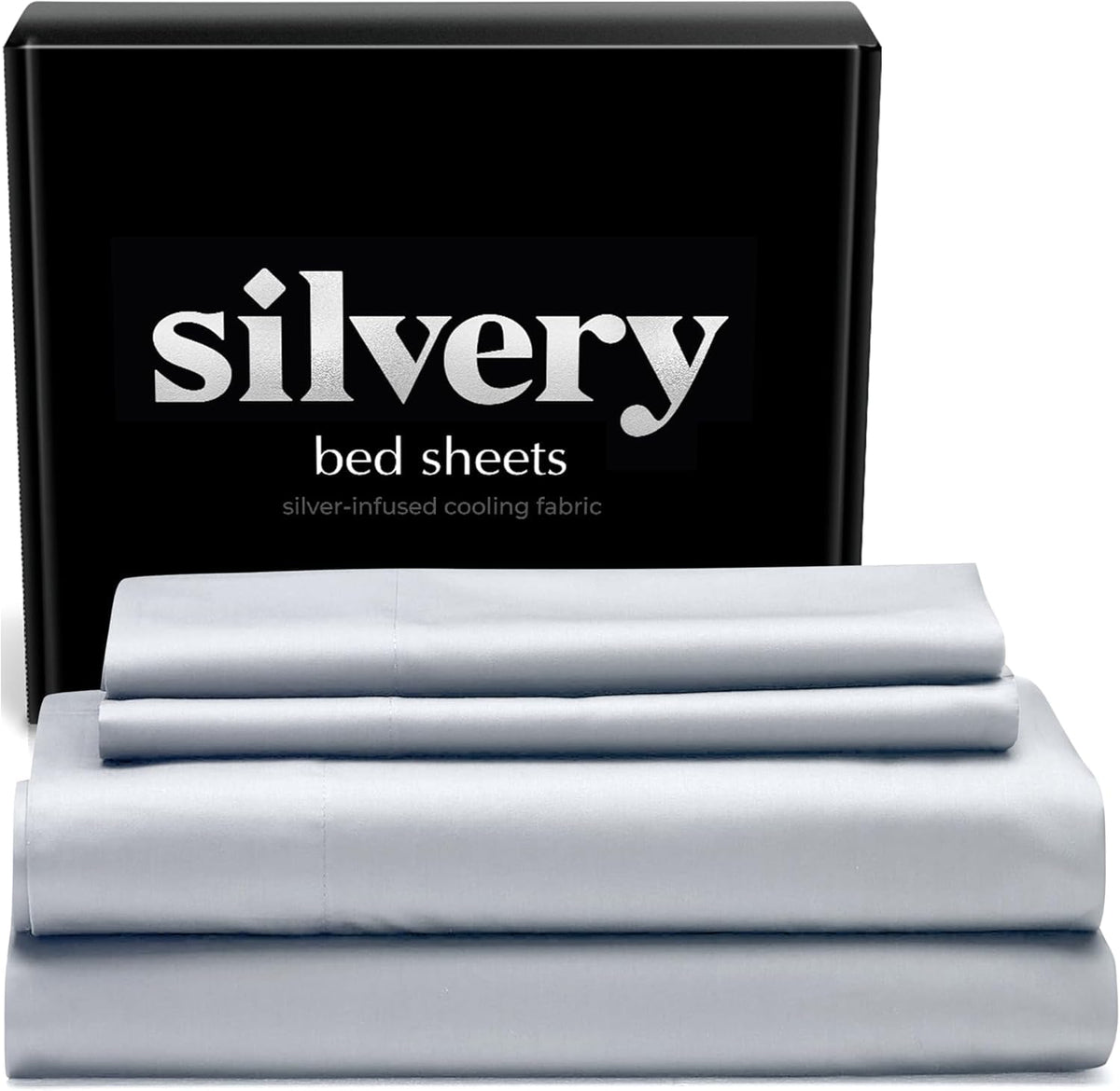 Silvery Silver Infused Ice Blue Bed Sheets Set - Award-Winning Self-Cooling Fabric with Self-Cleaning Silvery Technology that Stays Fresh 3X Longer for Hygienic Sleep