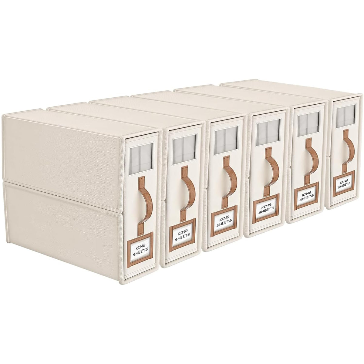 3 Pack Foldable Bed Sheets Set Organizers and Storage(King & Queen Size),Linen Fabric Closet Organizers with Window,Folding Bedding Storage Box for Bedsheets and Pillow Cube Organizer-Beige