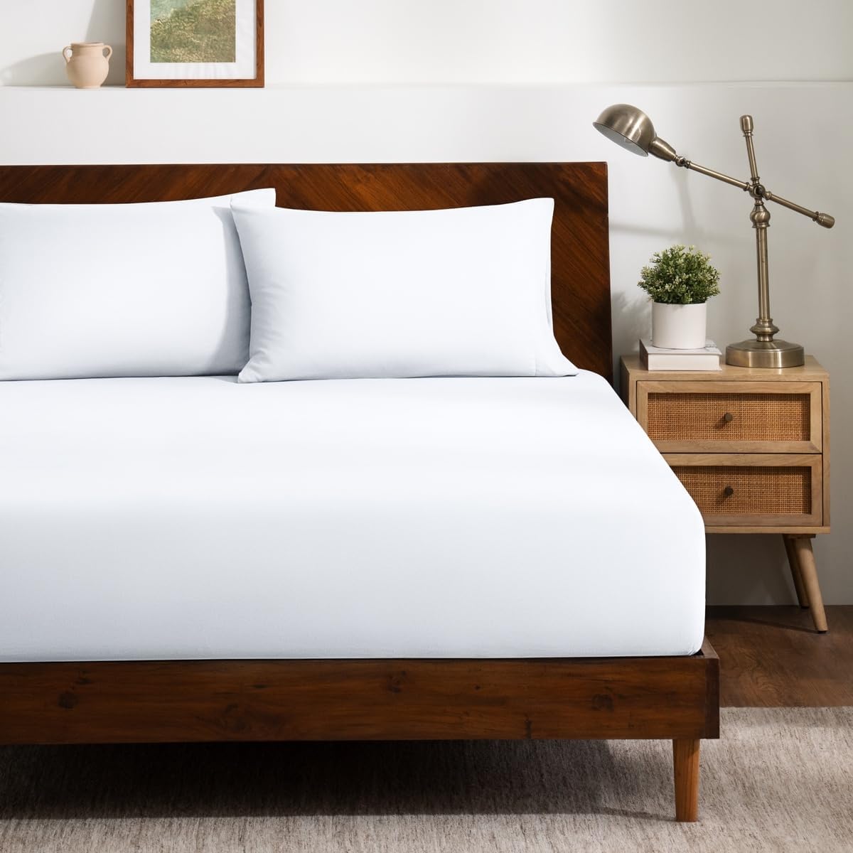 Bare Home Fitted Sheet + Pillowcase Set - Luxury 1800 Ultra-Soft Microfiber - Double Brushed - Deep Pockets - Easy Fit - Fitted Sheet and Pillowcases (Queen, White)