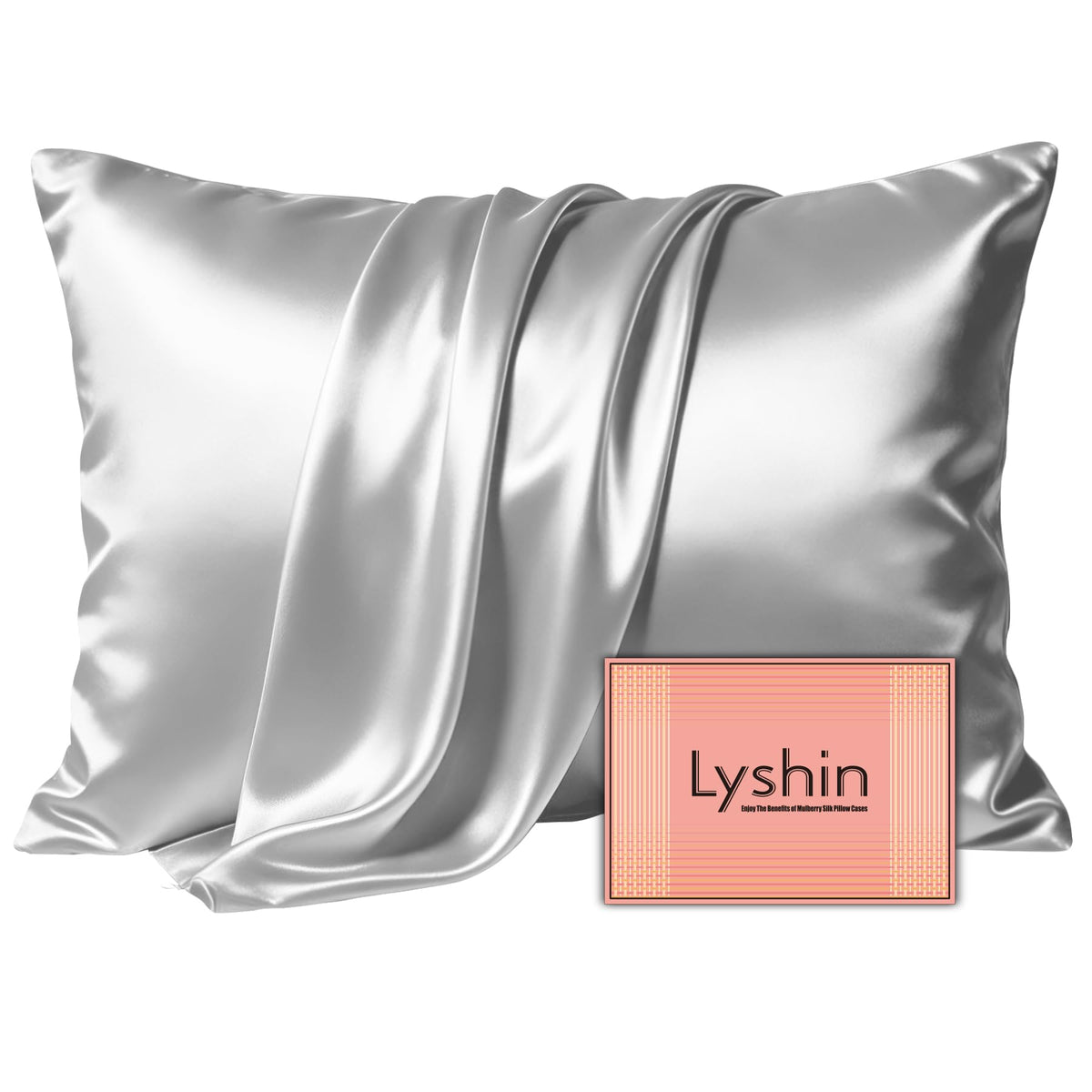 LYSHIN Silk Pillow Cases 2 Pack Standard Size with Zipper, Champagne