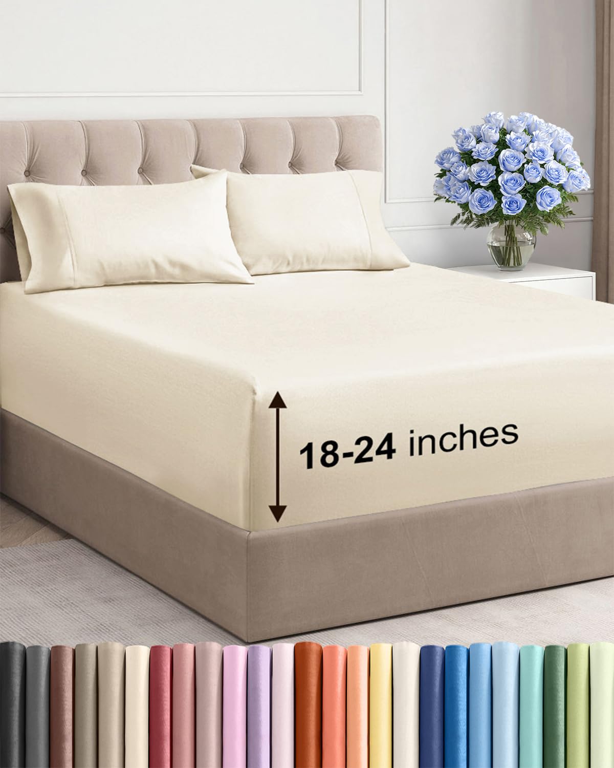 Extra Deep Queen Sheet Set - 4 Piece Breathable Cooling Sheets - Dark Grey