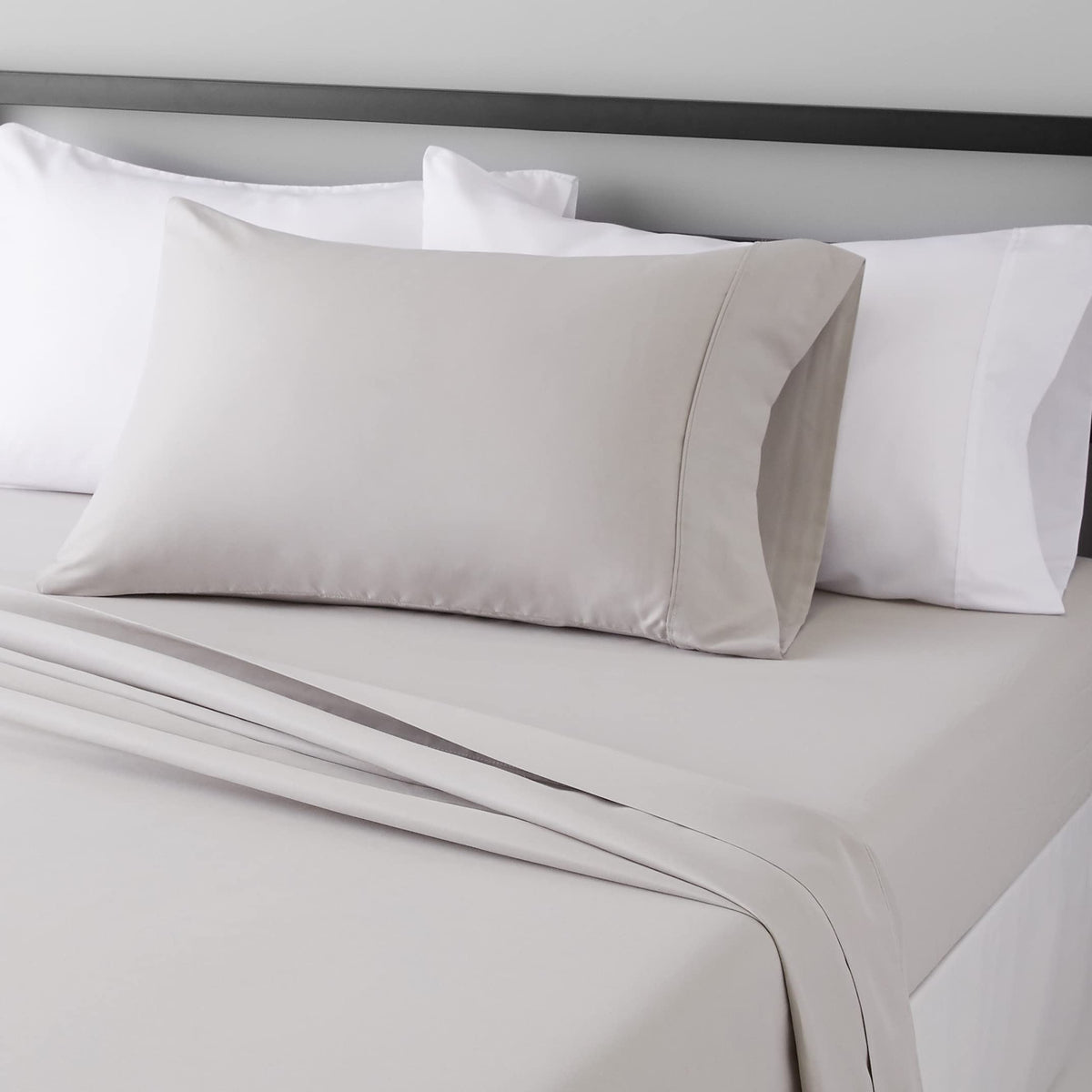 Amazon Basics Lightweight Super Soft Easy Care Wrinkle-Free Breathable Brushed Microfiber 3-Piece Bed Sheet Set with 14-Inch Deep Pockets, Twin, Dark Gray, Solid