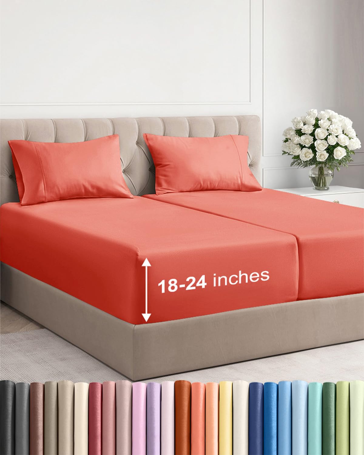 Extra Deep Queen Sheet Set - 4 Piece Breathable Cooling Sheets - Dark Grey