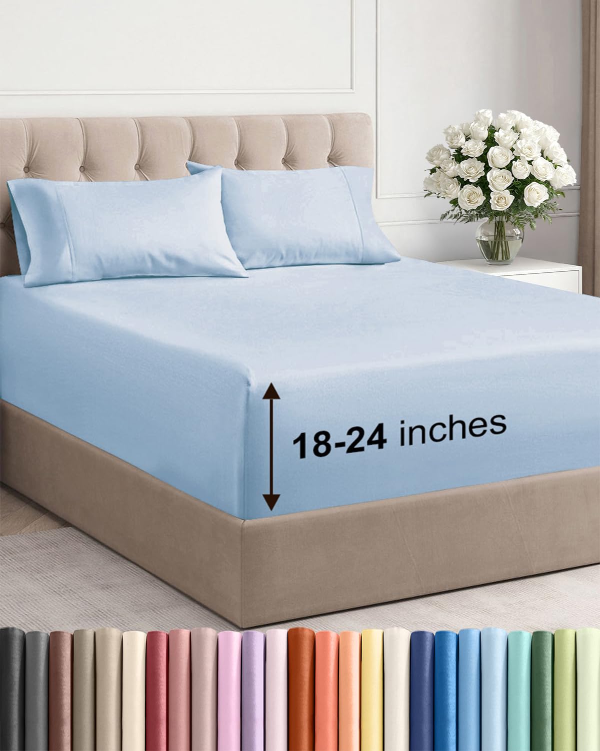 Extra Deep Queen Sheet Set - 4 Piece Breathable Cooling Sheets - Dark Grey