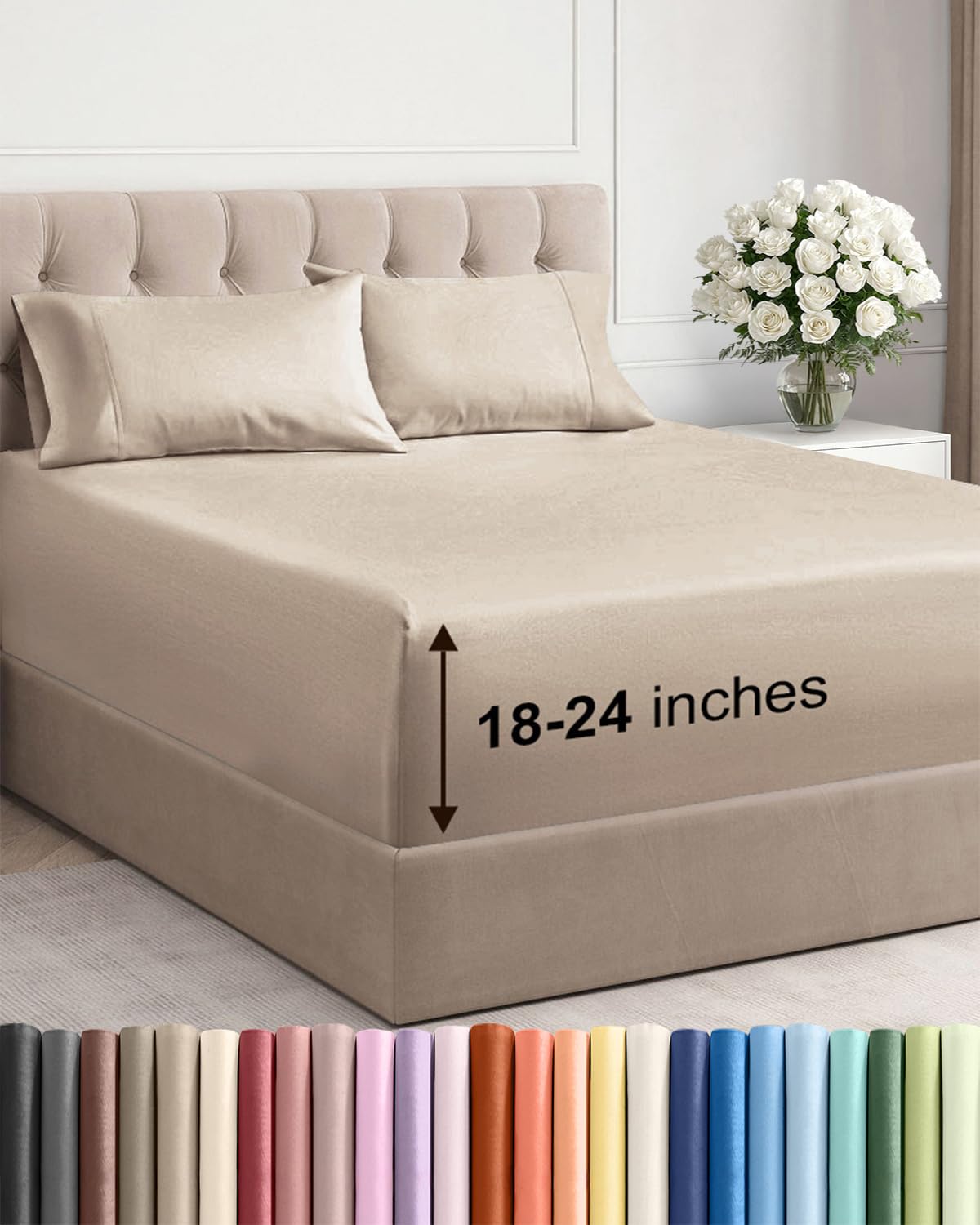 Extra Deep Queen Sheet Set - 4 Piece Breathable Cooling Sheets - Dark Grey