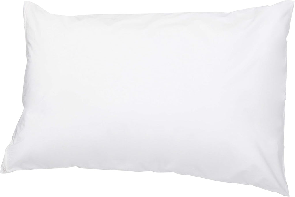 Amazon Basics Queen Pillow Protector with Zipper, 100% Cotton Hypoallergenic, Machine Washable, White, 31 x 21 Inches, Pillows Not Included