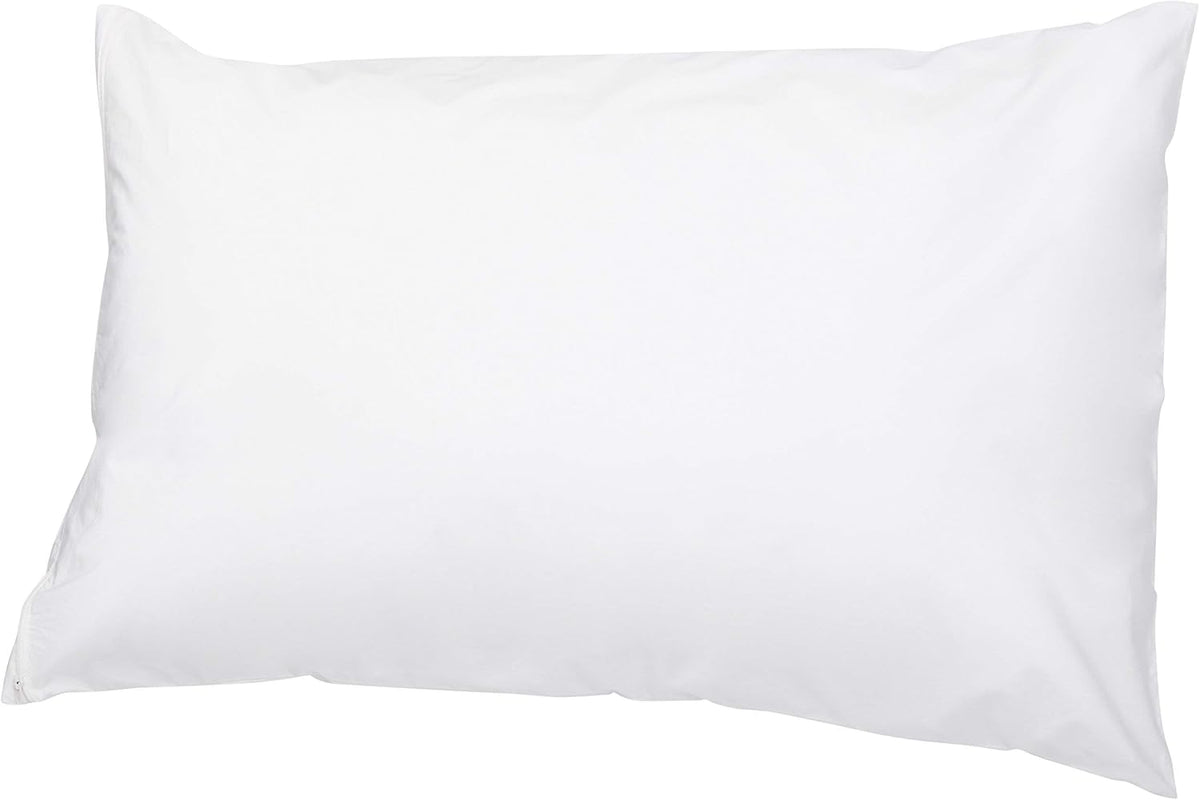 Amazon Basics Queen Pillow Protector with Zipper, 100% Cotton Hypoallergenic, Machine Washable, White, 31 x 21 Inches, Pillows Not Included