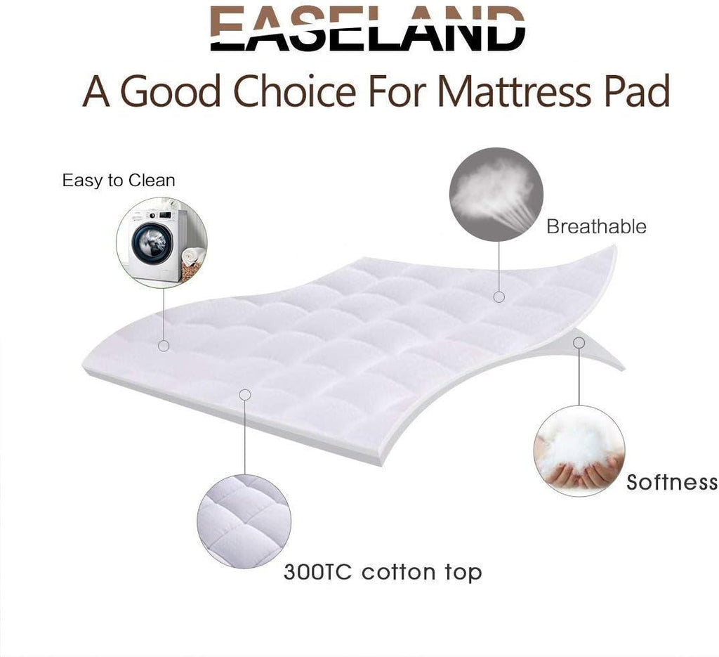 EASELAND Queen Size Mattress Pad Cotton Pillow Top Mattress Topper White