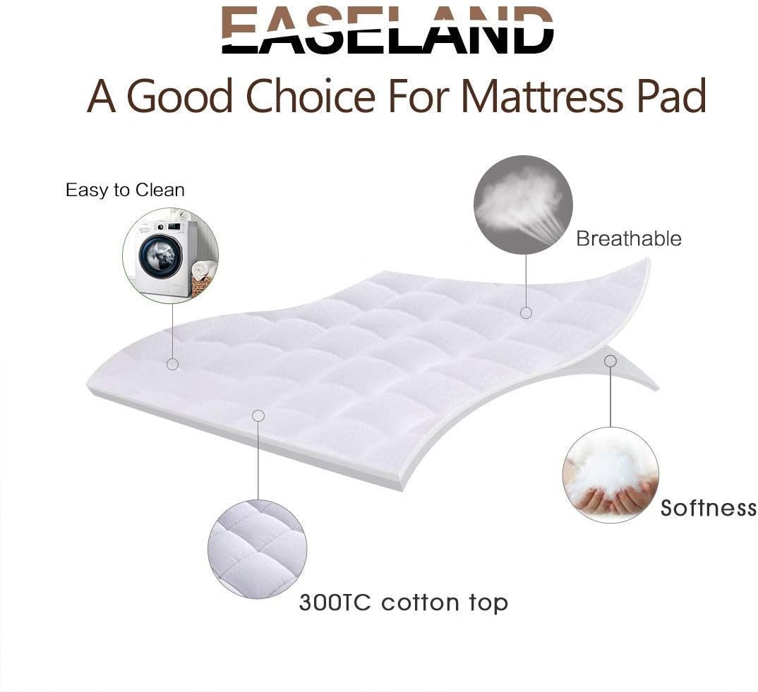 EASELAND Queen Size Mattress Pad Cotton Pillow Top Mattress Topper White