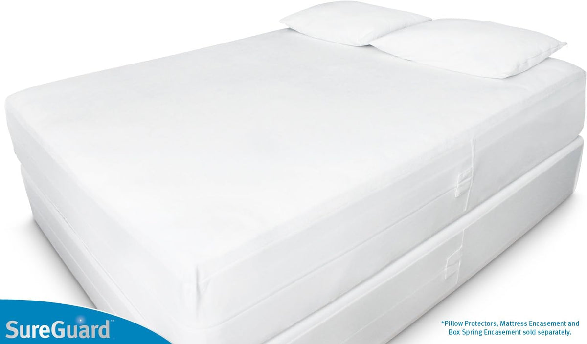 Set of 2 Standard Size SureGuard Pillow Protectors - 100% Waterproof, Bed Bug Proof, Hypoallergenic - Premium Zippered Cotton Covers - Smooth