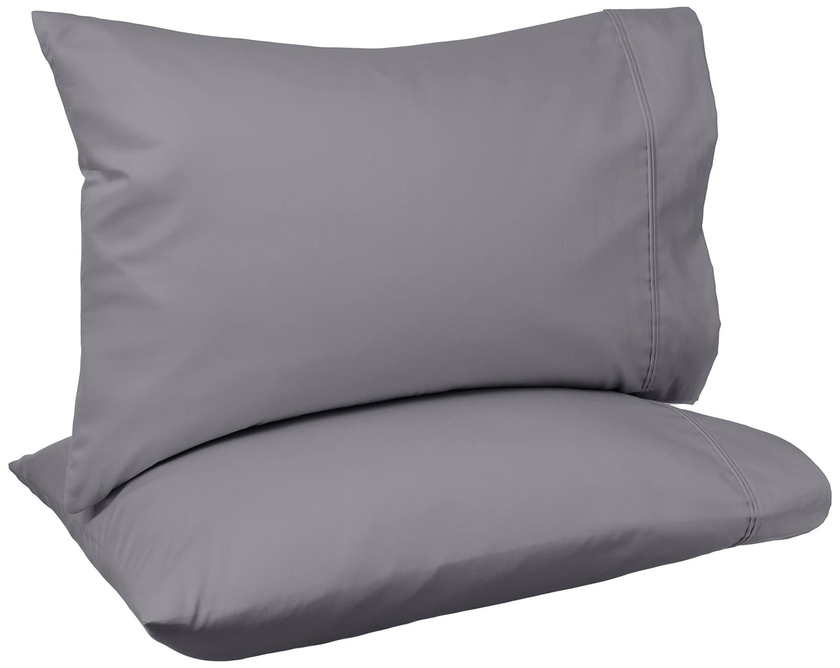 Amazon Basics 400 Thread Count Soft 100% Cotton Pillow Cases, Wrinkle Resistant, Sateen Weave, King Size, 40" x 20", Machine Washable, White, Set of 2, Pillows Not Included
