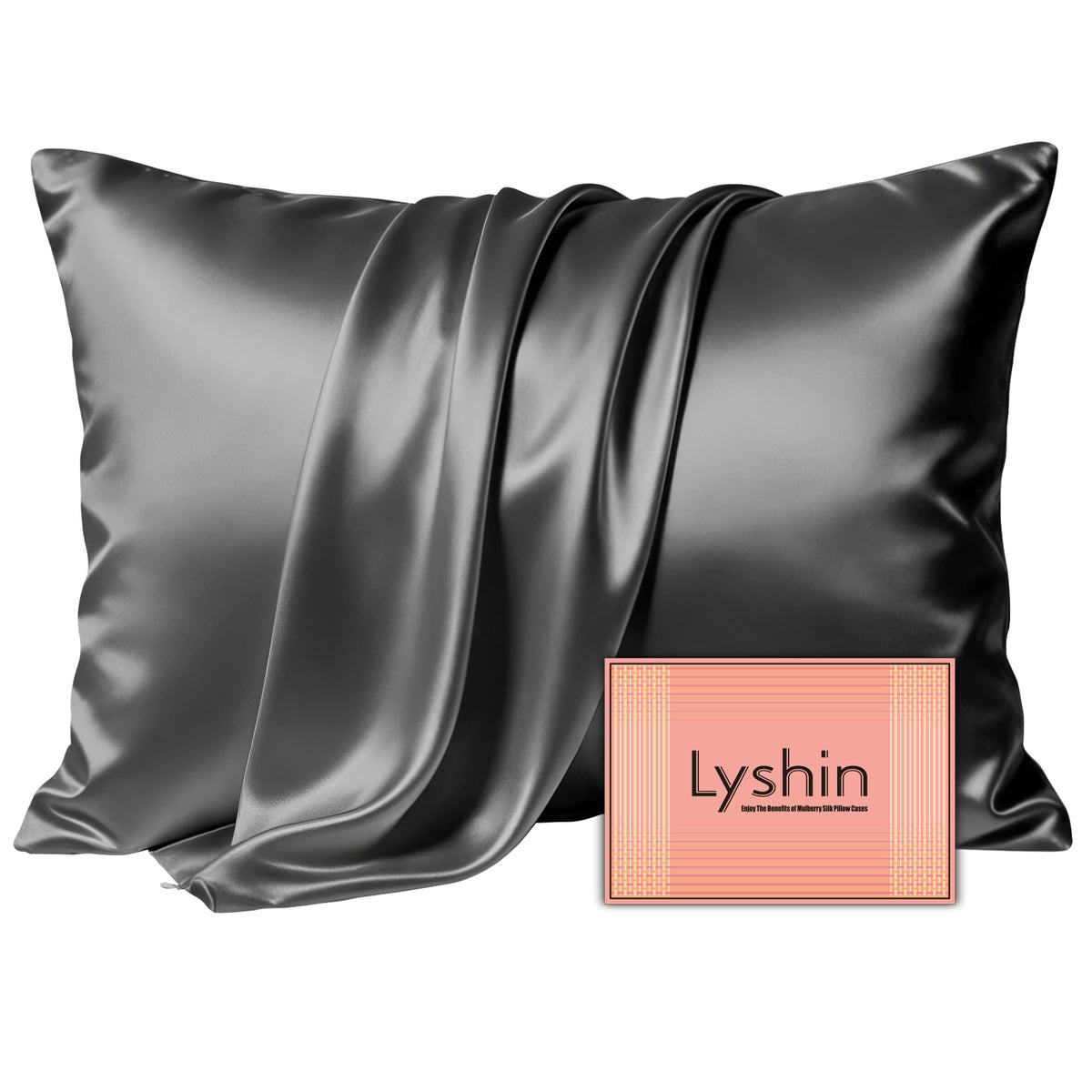 LYSHIN Silk Pillow Cases 2 Pack Standard Size with Zipper, Champagne