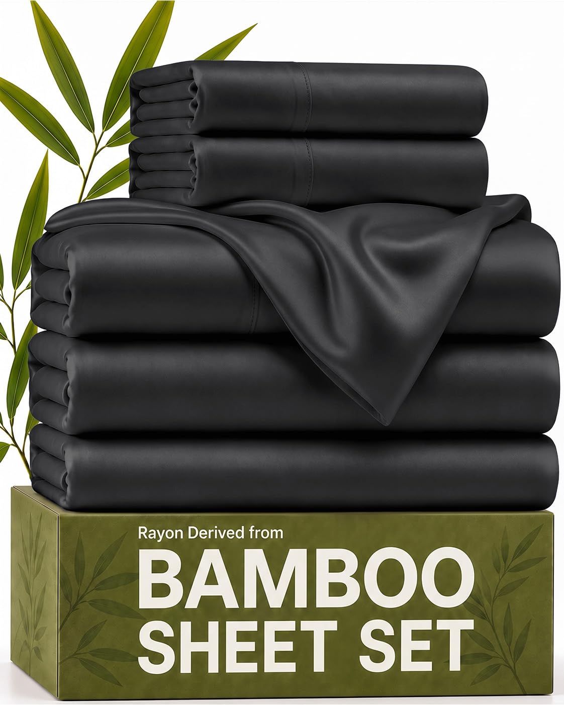 100% Rayon Derived from Bamboo - Bamboo Sheets Queen Size - Black