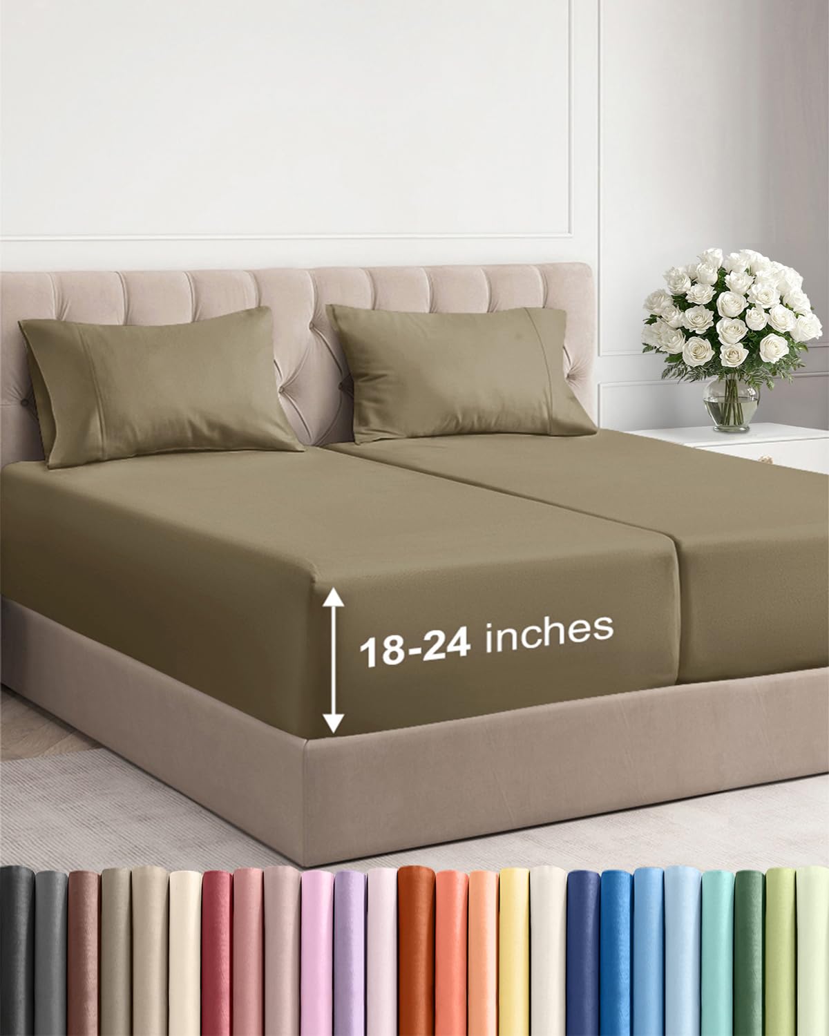 Extra Deep Queen Sheet Set - 4 Piece Breathable Cooling Sheets - Dark Grey