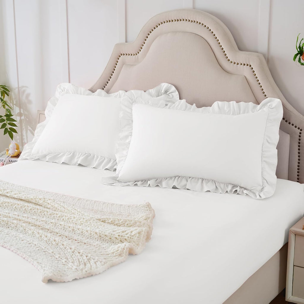 Homiest 3-Piece Ruffle Pillow Case & Fitted Sheet Set, White Full