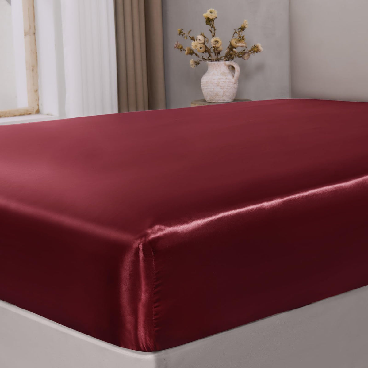 BEDELITE Satin Fitted Sheet Only, Queen Size, 15" Deep Pocket, Black