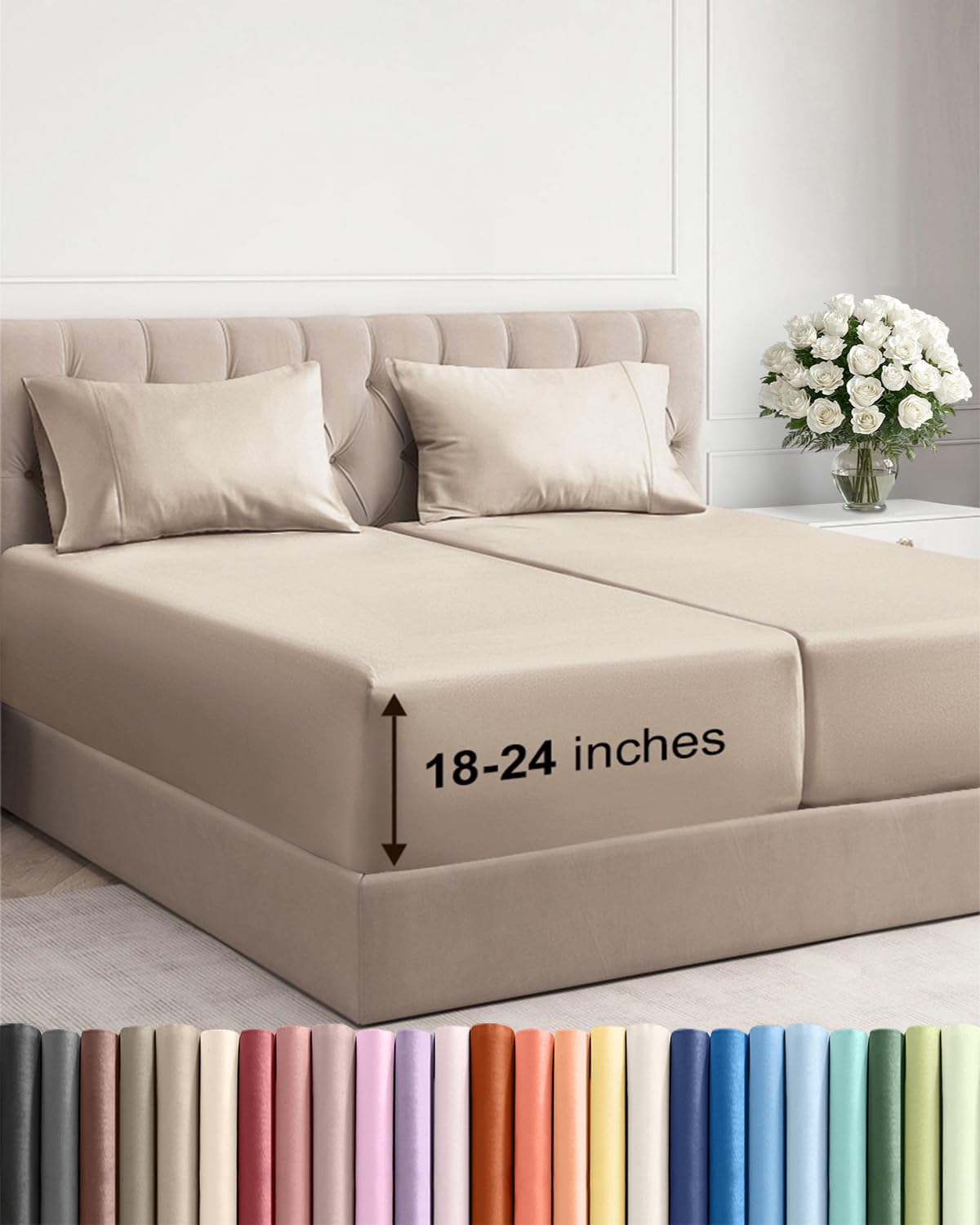 Extra Deep Queen Sheet Set - 4 Piece Breathable Cooling Sheets - Dark Grey