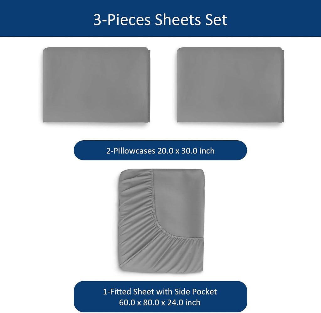 Moonsea Extra Deep Pocket Queen Sheet Sets for Air Mattress - Deep Pocket Sheets Queen Size Sets - Sheets with Pocket on Side - Easily Fits Extra Deep 16 in to 24 in Pillow Top Air Mattress (Grey)