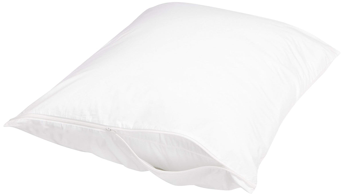 Amazon Basics Queen Pillow Protector with Zipper, 100% Cotton Hypoallergenic, Machine Washable, White, 31 x 21 Inches, Pillows Not Included