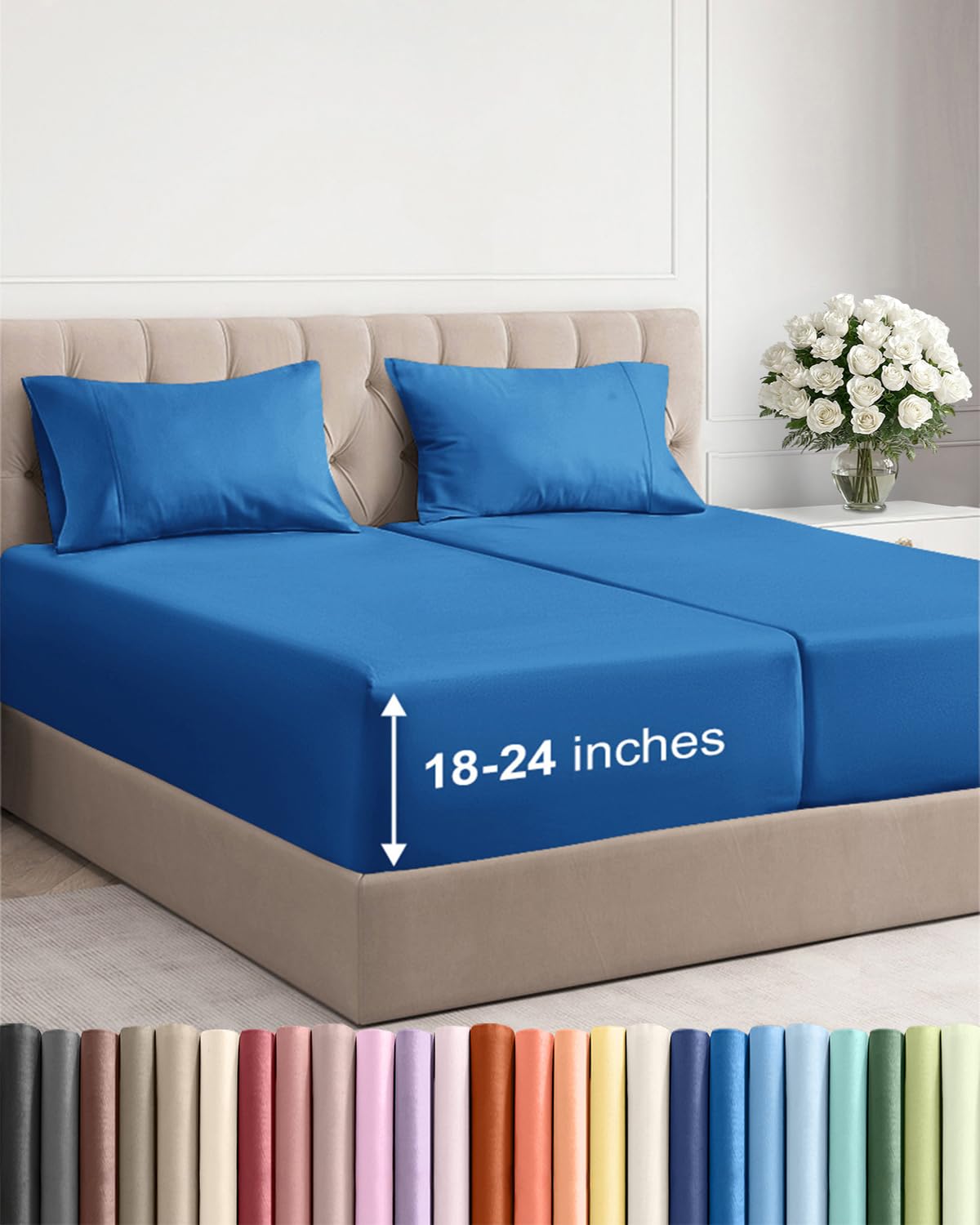 Extra Deep Queen Sheet Set - 4 Piece Breathable Cooling Sheets - Dark Grey