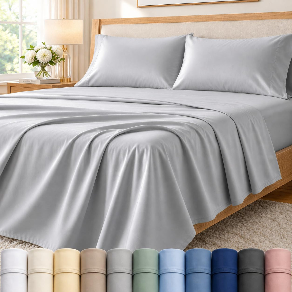 Queen Sheet Set, 400 Thread Count Bed Sheets Queen Size Set - French Blue