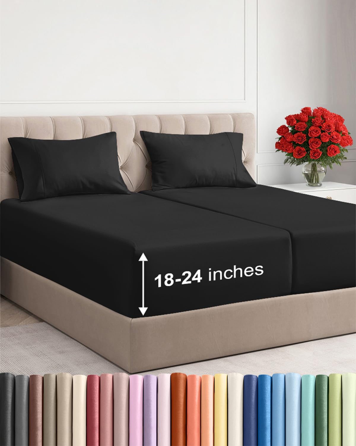 Extra Deep Queen Sheet Set - 4 Piece Breathable Cooling Sheets - Dark Grey