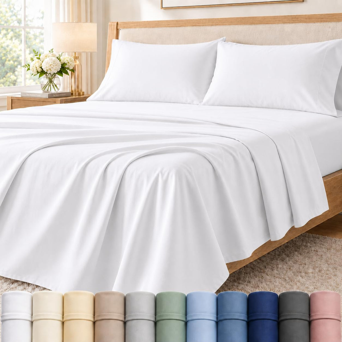 Queen Sheet Set, 400 Thread Count Bed Sheets Queen Size Set - French Blue
