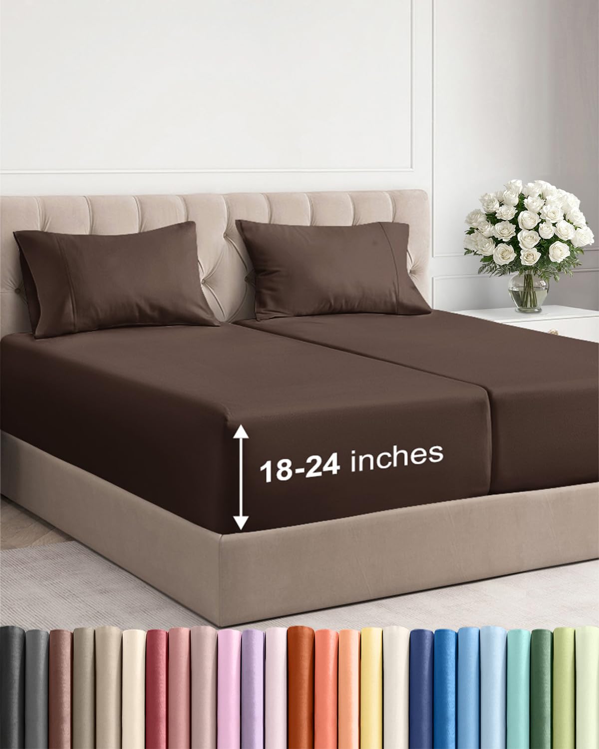 Extra Deep Queen Sheet Set - 4 Piece Breathable Cooling Sheets - Dark Grey