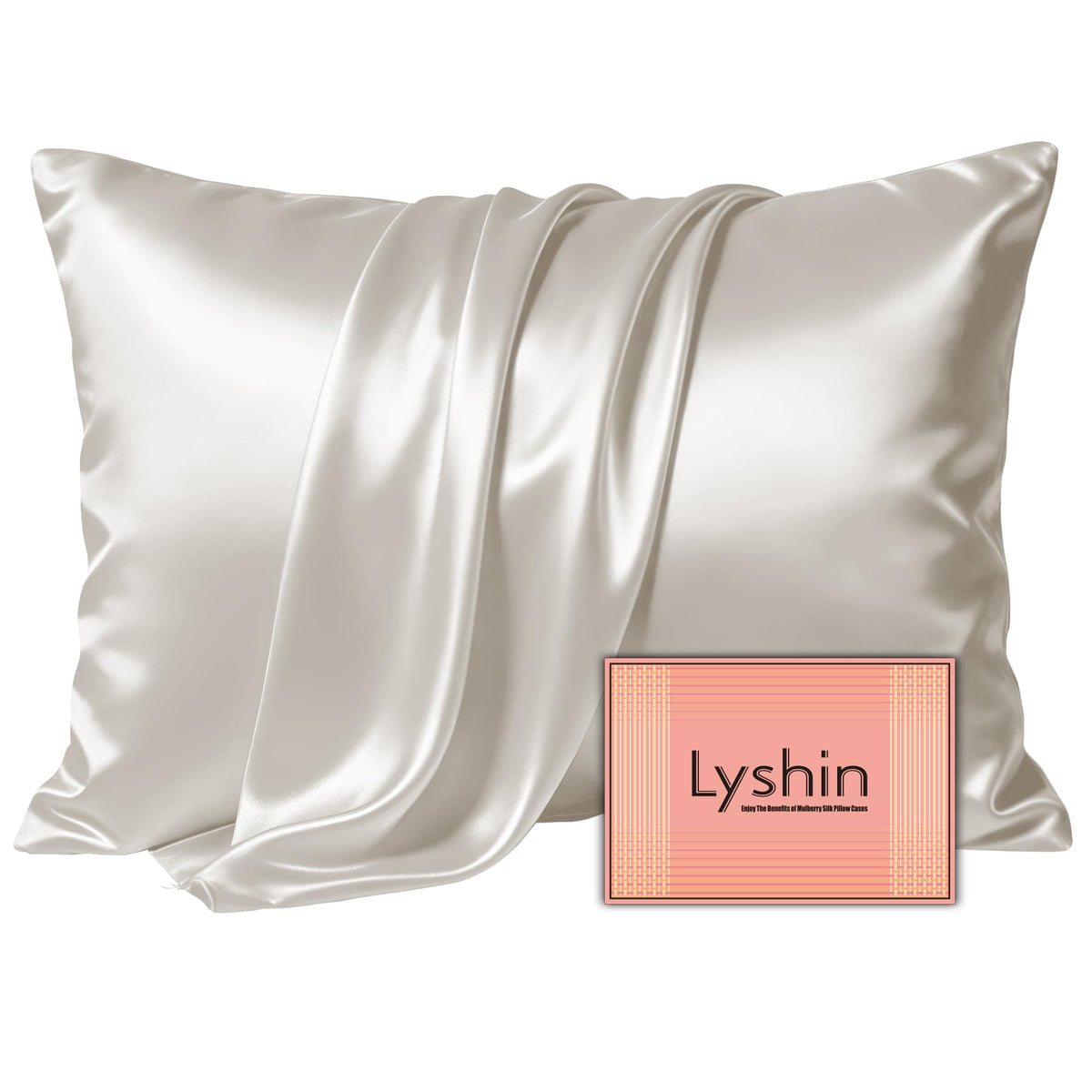 LYSHIN Silk Pillow Cases 2 Pack Standard Size with Zipper, Champagne