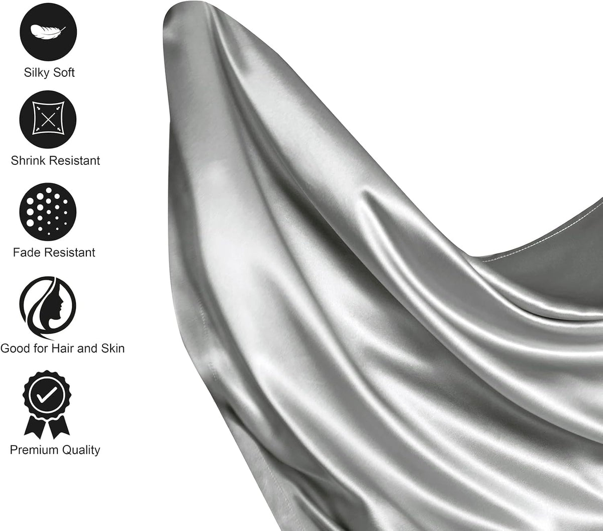 Silk like Satin Sheets, Queen Size Bed Sheet Set, Light Gray, 4 Piece