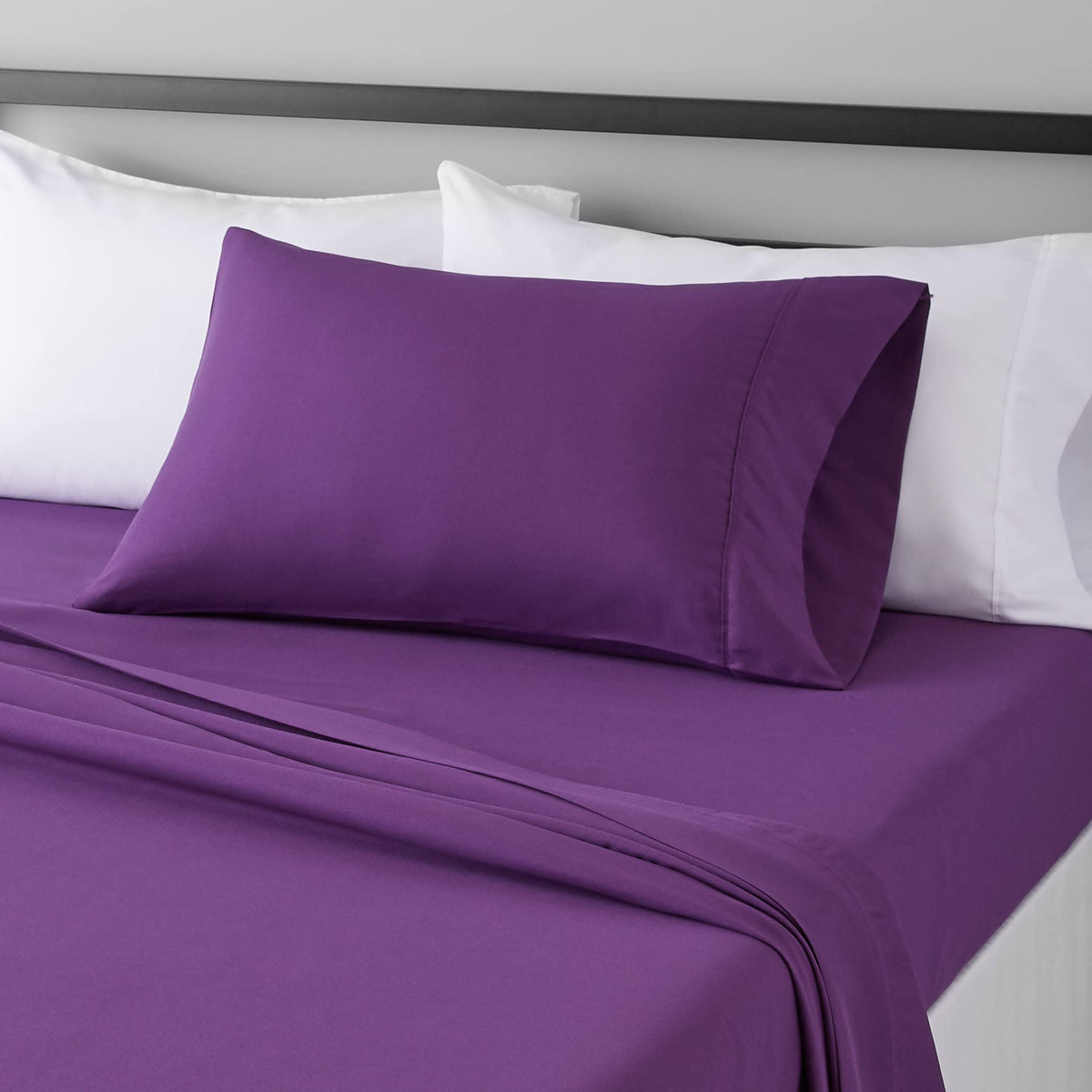 Amazon Basics Lightweight Super Soft Easy Care Wrinkle-Free Breathable Brushed Microfiber 3-Piece Bed Sheet Set with 14-Inch Deep Pockets, Twin, Dark Gray, Solid