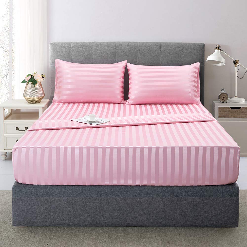 Silk like Satin Sheets, Queen Size Bed Sheet Set, Light Gray, 4 Piece