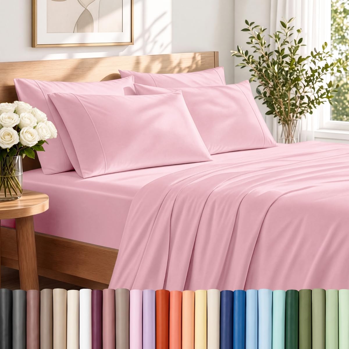 Bare Home Sheet Set 1800 Ultra-Soft with 2 Pillowcases (Twin XL, Light Grey)