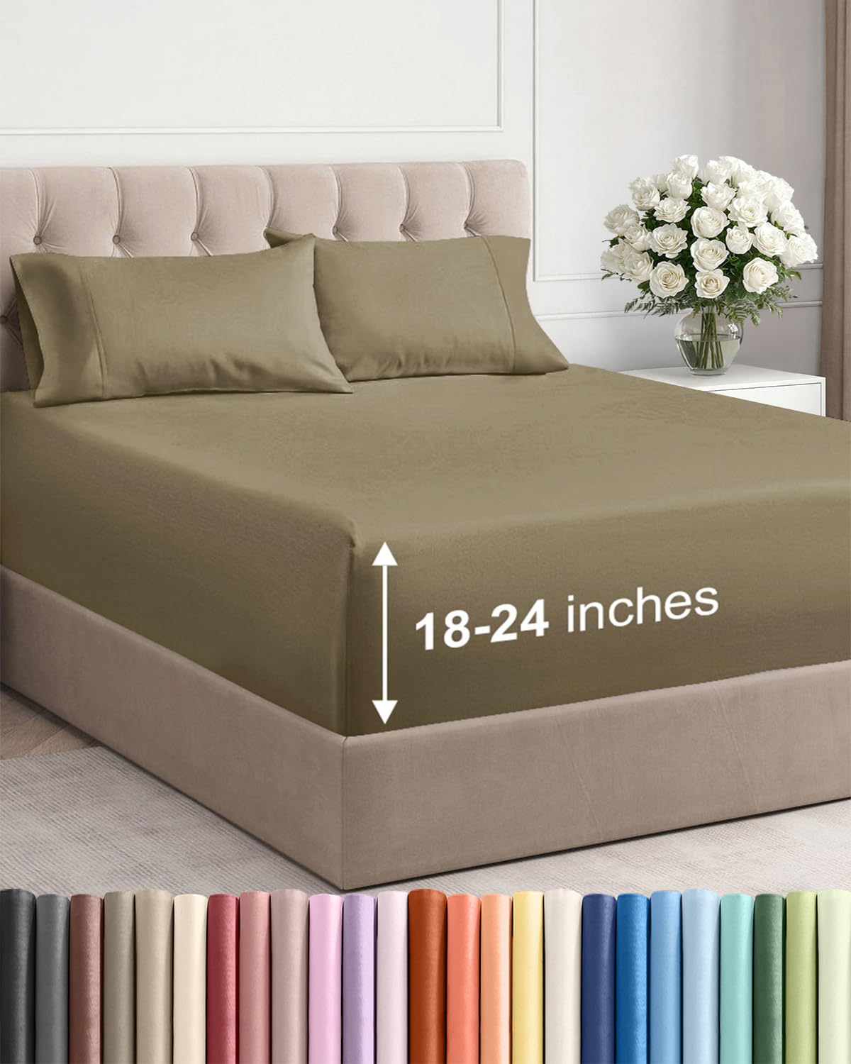 Extra Deep Queen Sheet Set - 4 Piece Breathable Cooling Sheets - Dark Grey