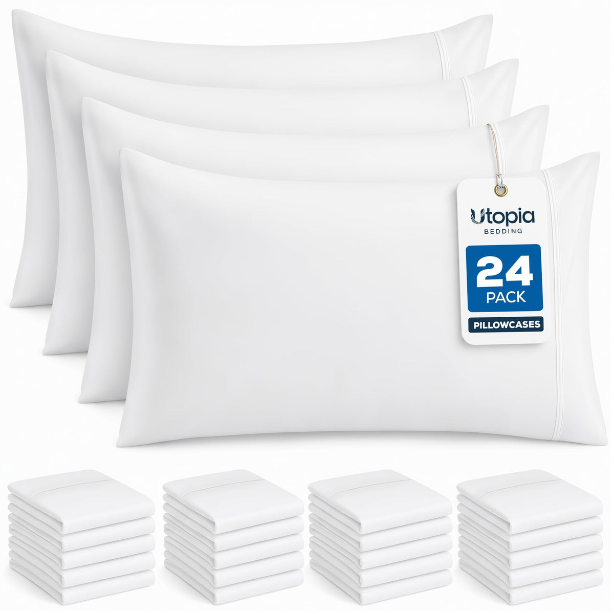 Pillow Covers Queen Size Set of 4, Soft and Comfy Pillow Cases, White