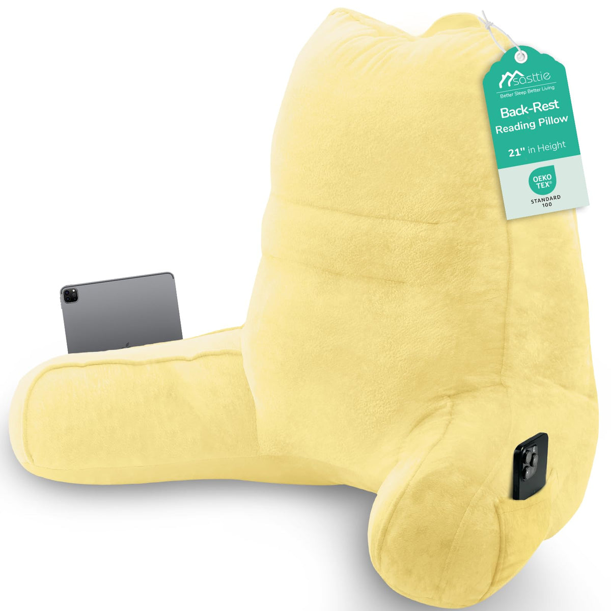 Sasttie Reading Pillow for Bed, Back Pillow for Sitting Up, Dark Grey